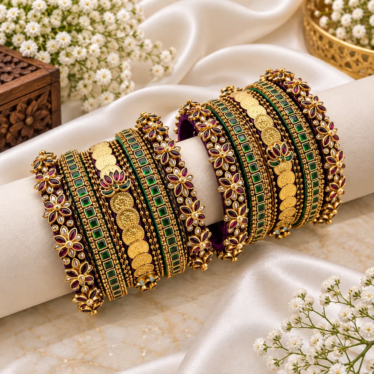 Temple Emerald handcrafted bangles by AD Collections