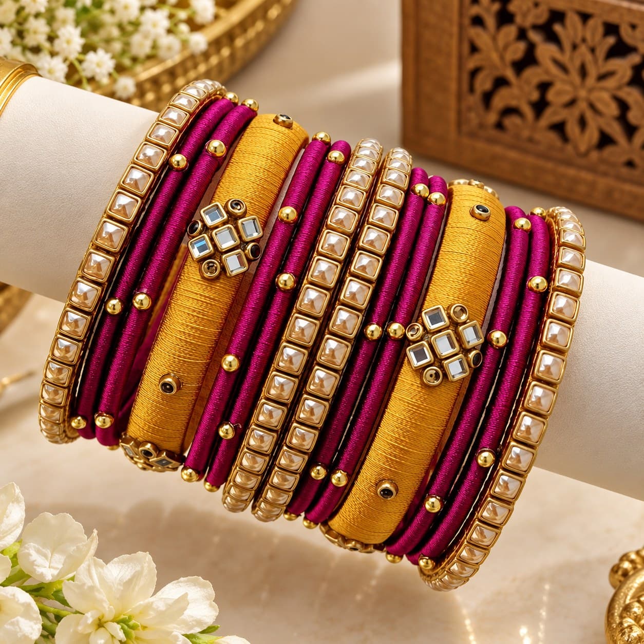 Magenta Mustard handcrafted bangles by AD Collections