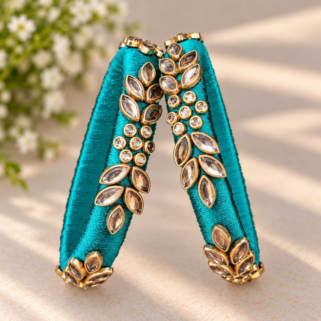 Teal Leaf handcrafted bangles by AD Collections